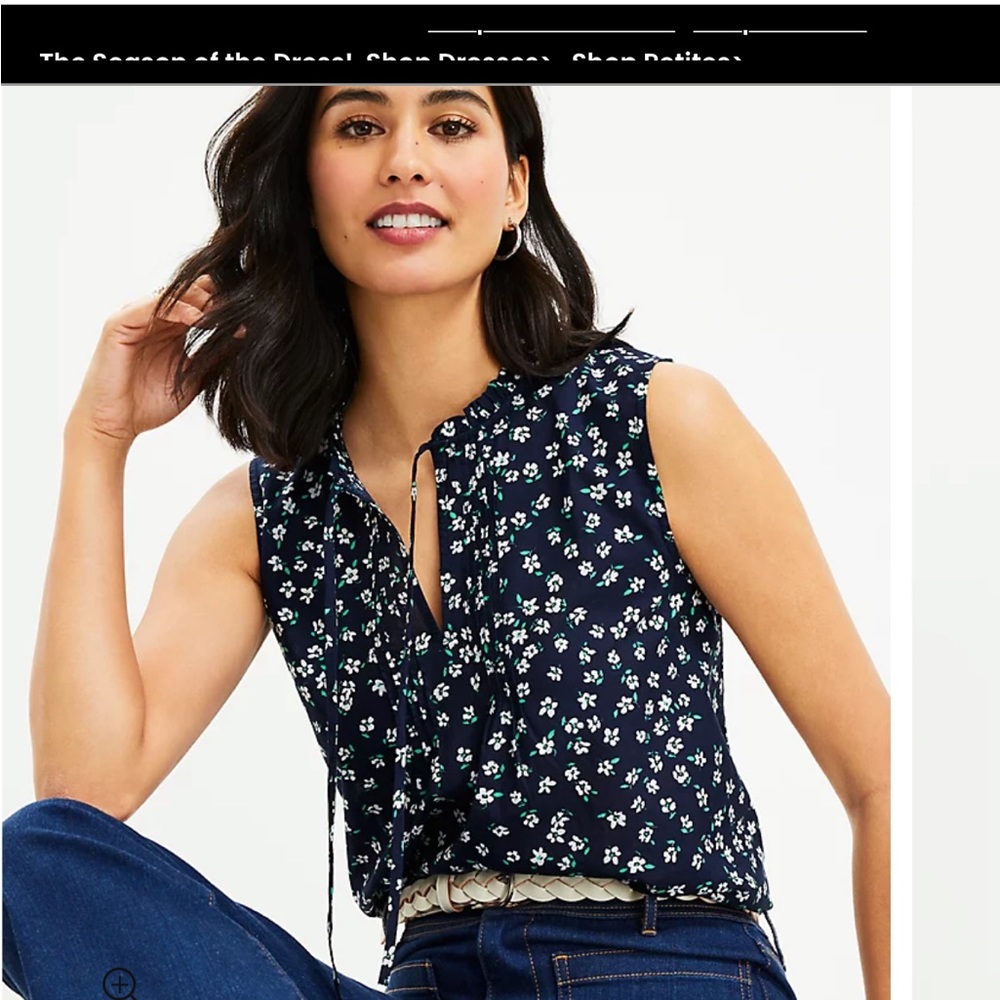 Loft Daisy ruffle tie neck shell.